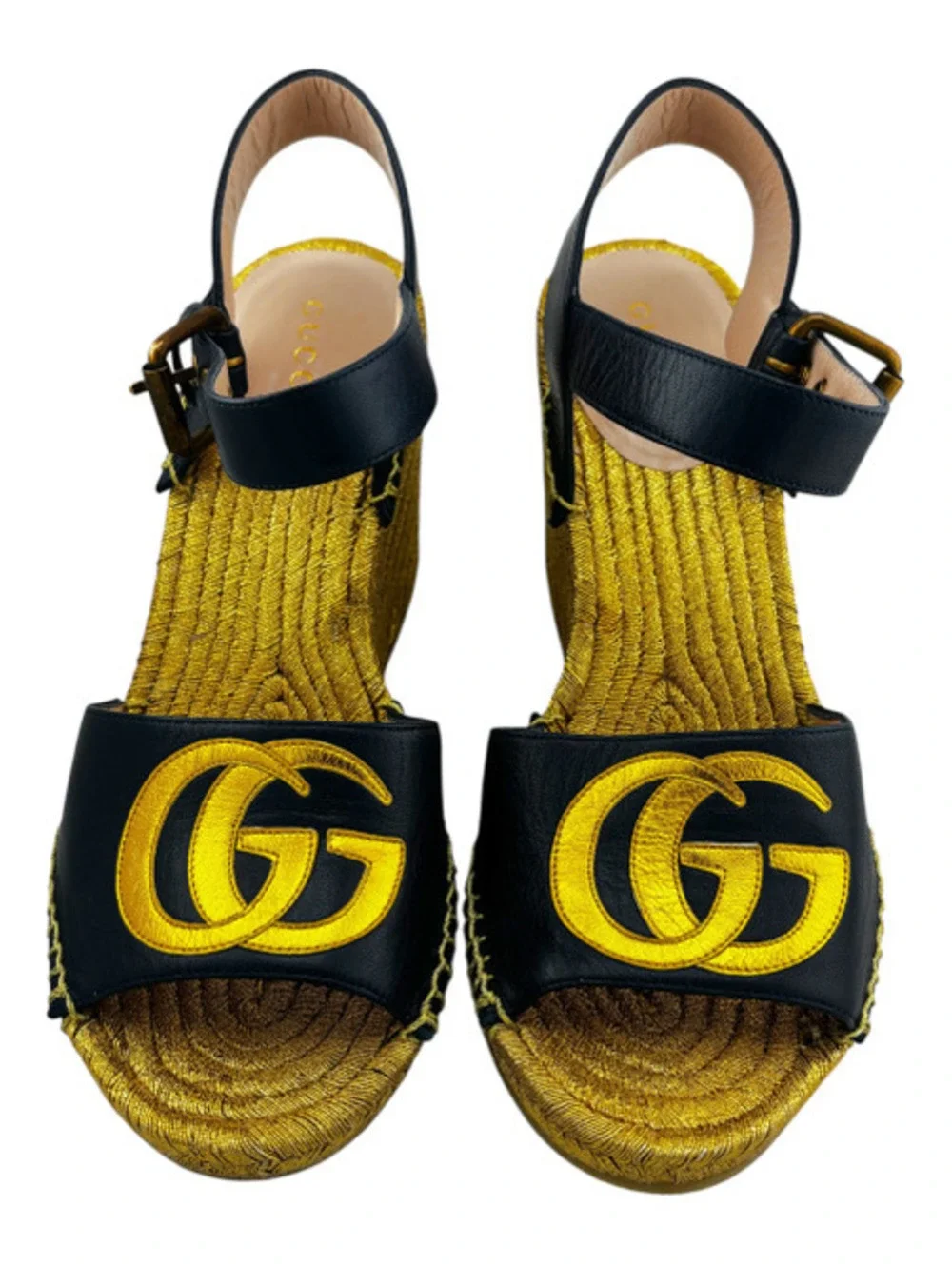 Gucci GG Gold Espadrille Wedges 36.5